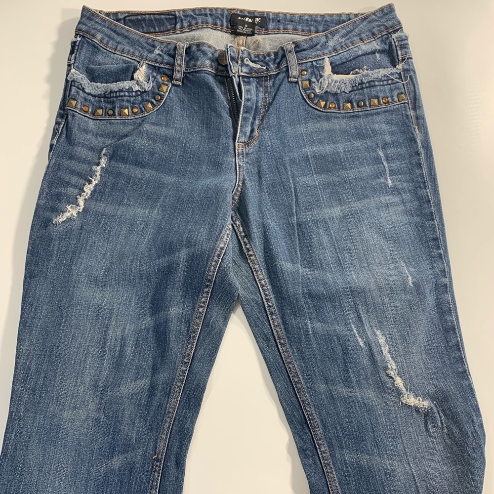 Allen B. By Allen Schwartz | Blue Stud Rhinestone Size 10 Straight Wide Leg - Picture 5 of 11